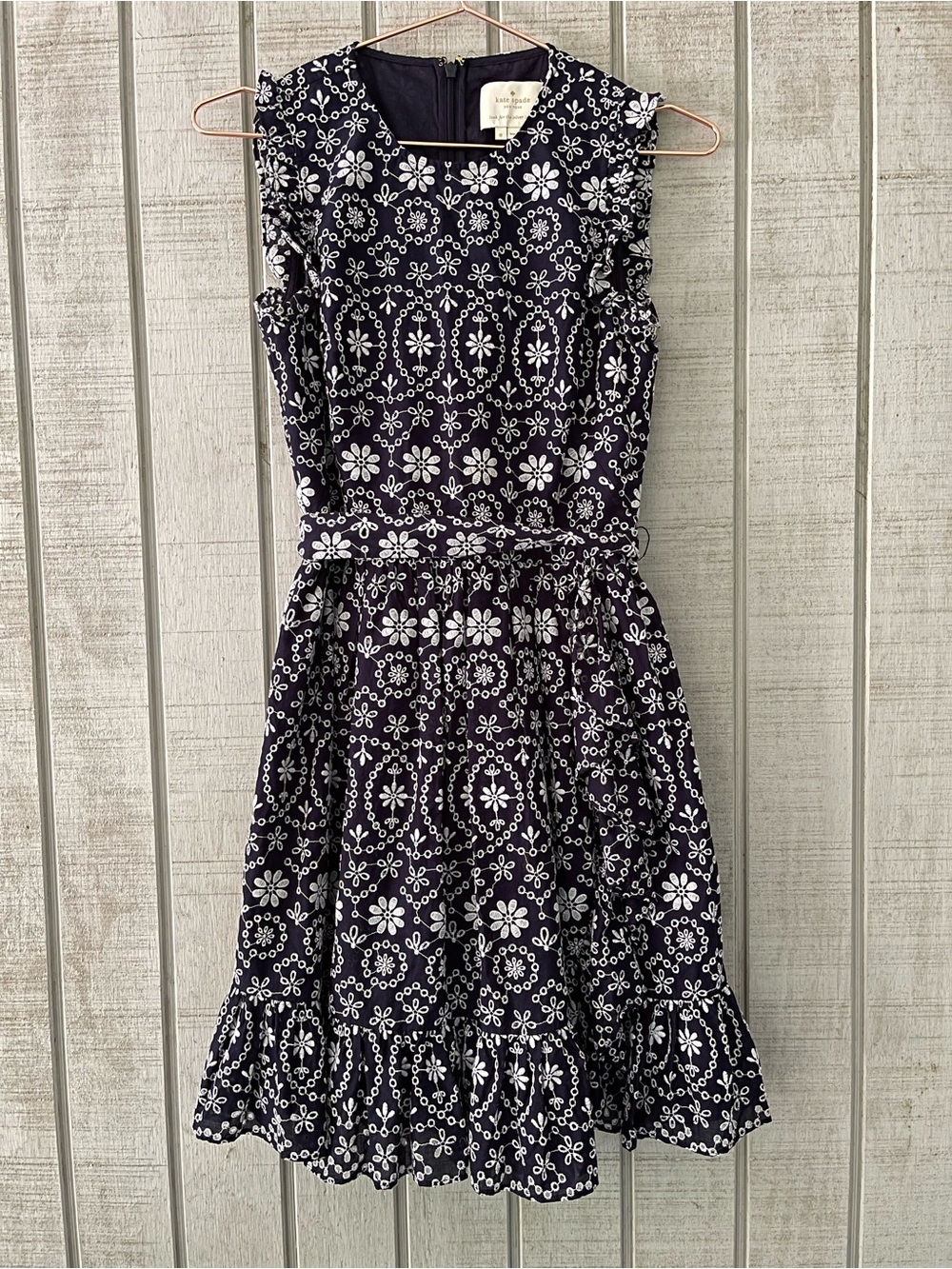 Kate Spade New York Navy White Eyelet Embroidered Cotton Dress Size 0 Preppy